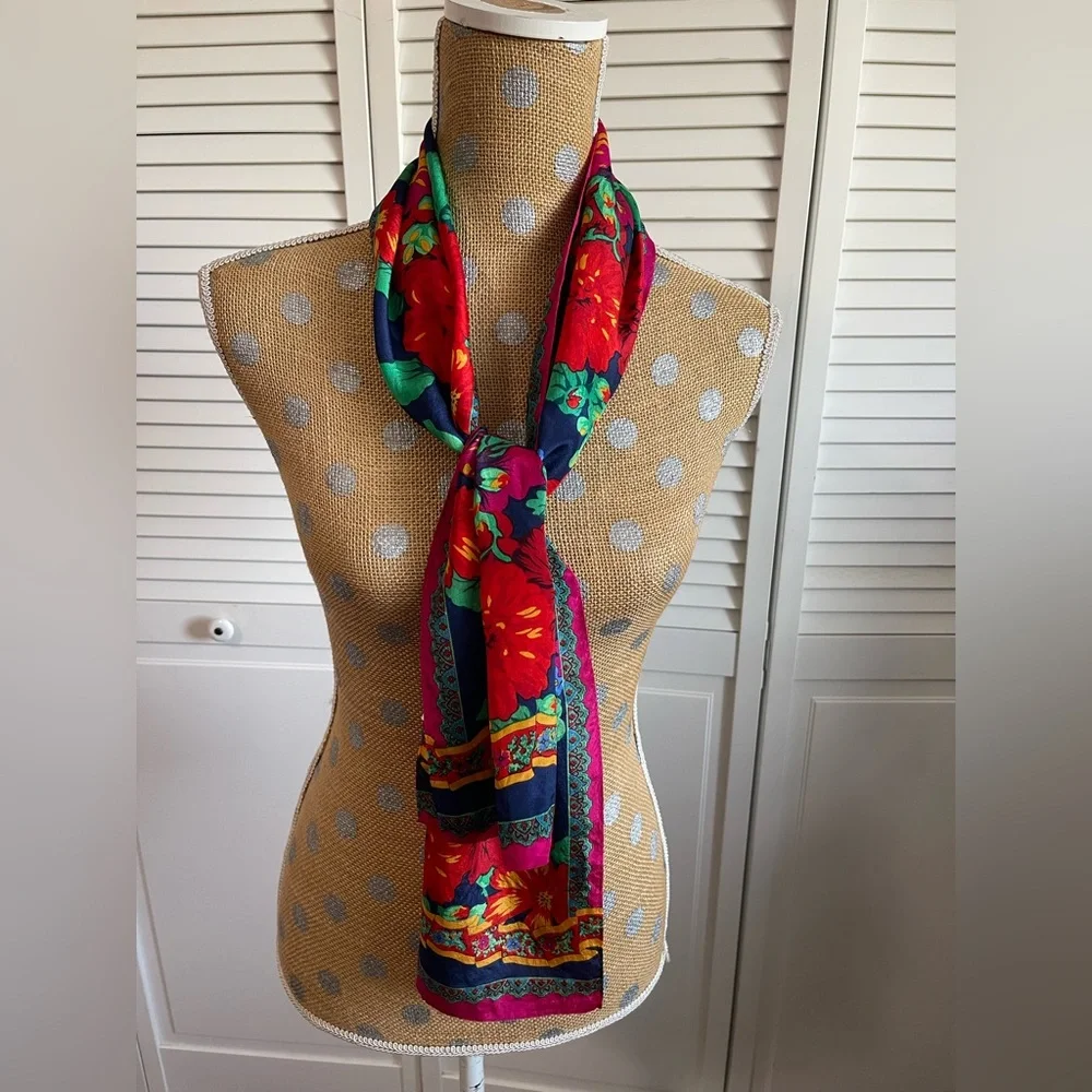 vintage Liz Claiborne floral 100% silk scarf colorful, and vibrant long